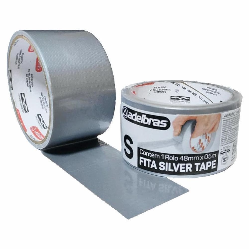Kit 5 Fitas Adesiva Silver Tape Alta Fixação 48MmX5M Cinza