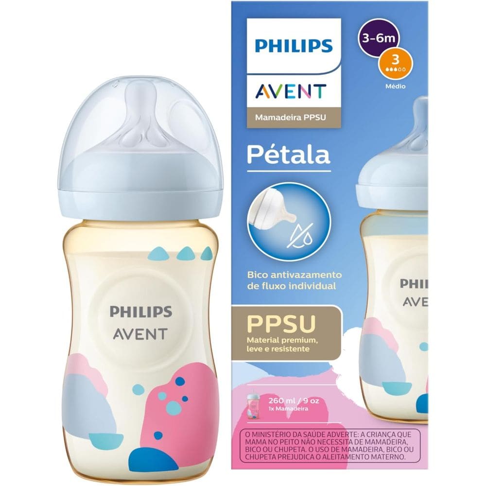 Mamadeira Philips Avent Pétala 3.0 260ml PPSU Colorida