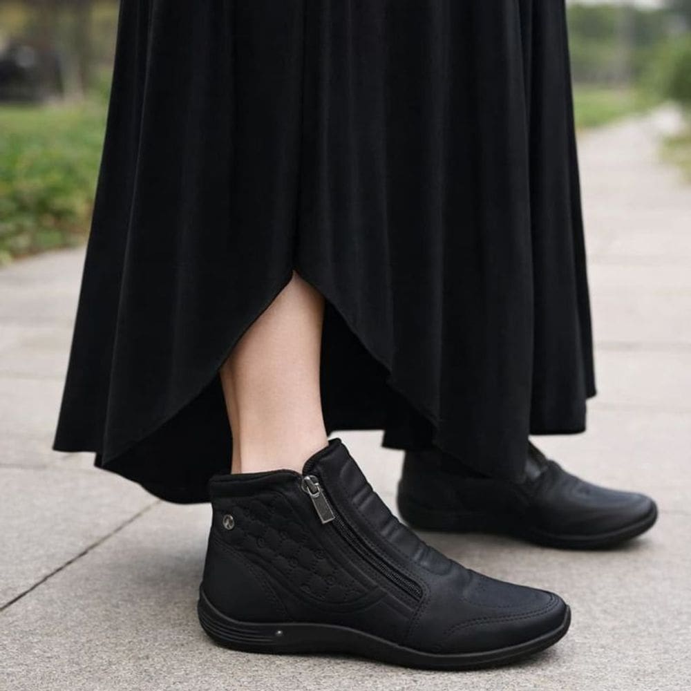 bota feminina kolosh casual sola preta com ziper