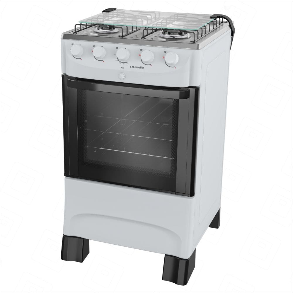 Fogão 4 Bocas Muller Branco MFI4BB Acendimento Automatico Mesa Inox-Bivolt