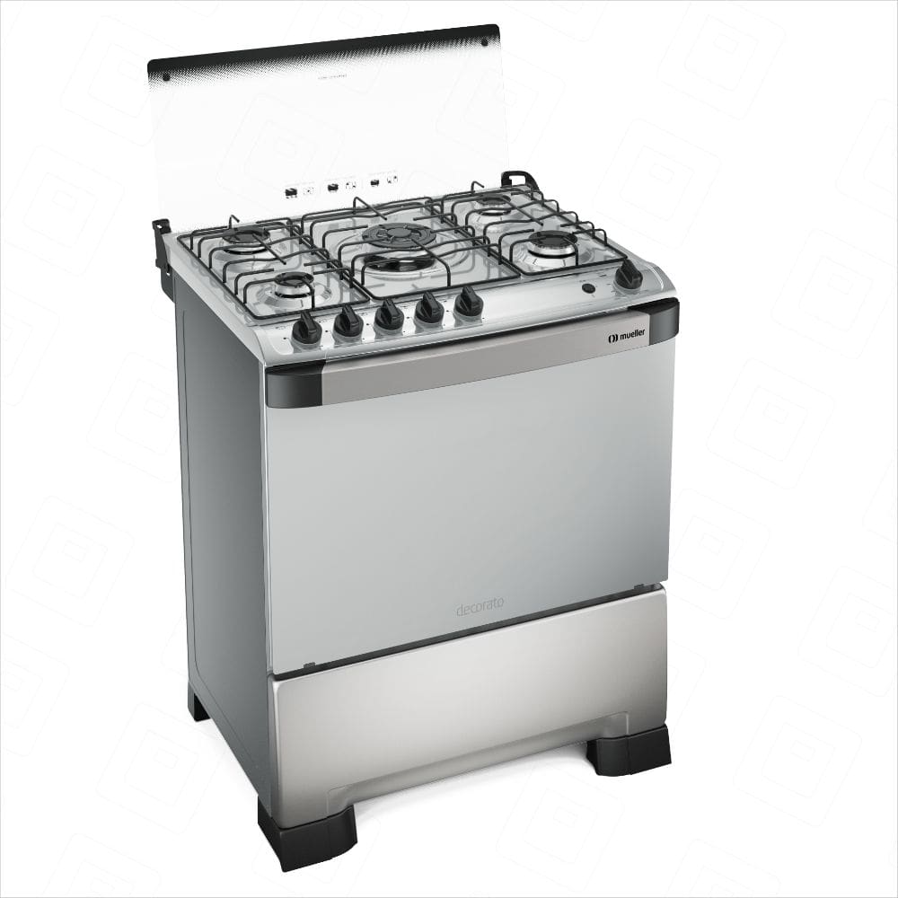 Fogão 5 bocas Mueller Decorato Gourmet  Inox com Timer e Tripla Chama-Bivolt