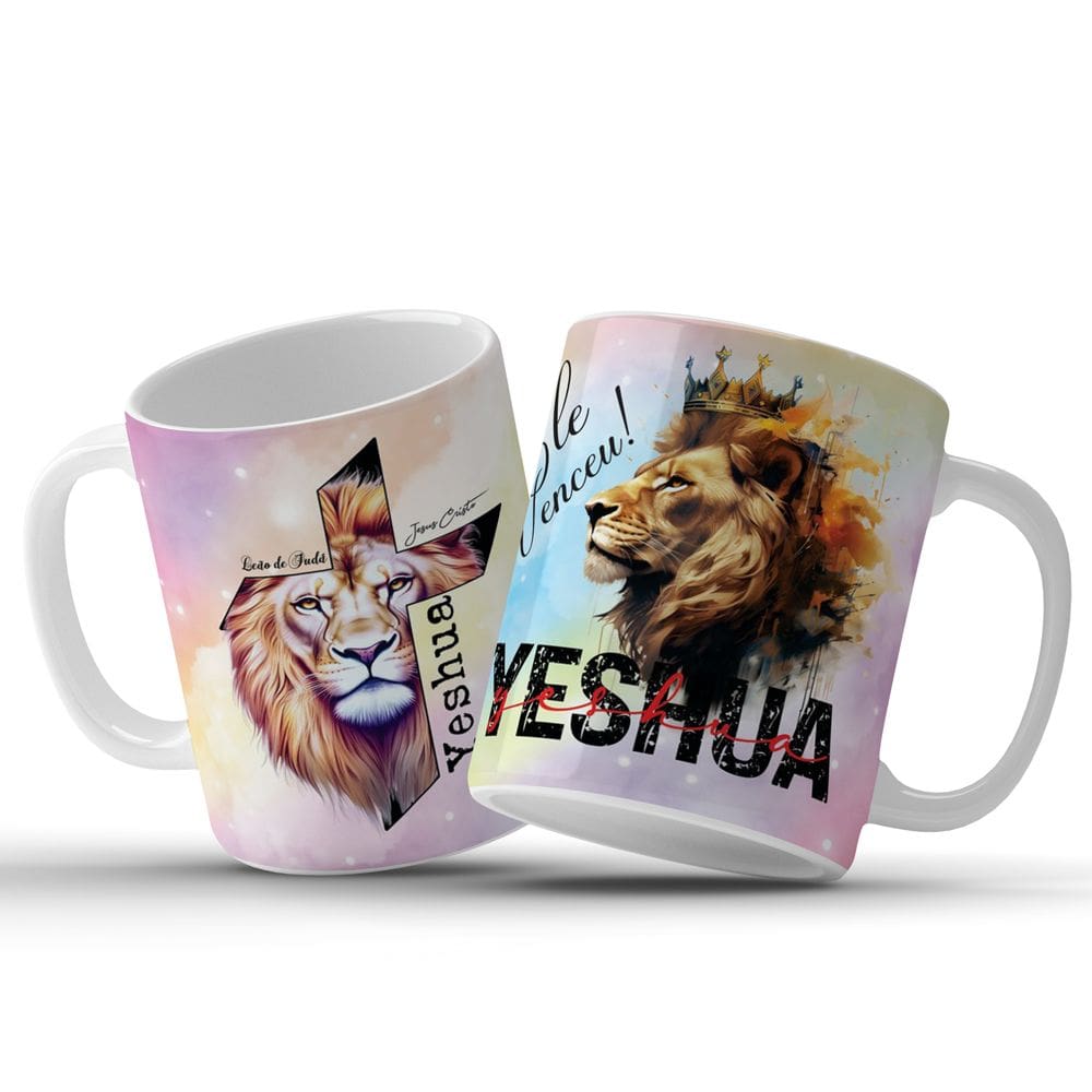 Caneca Gospel Leão De Judá Yeshua Ele Venceu Presente Cristão 325ml