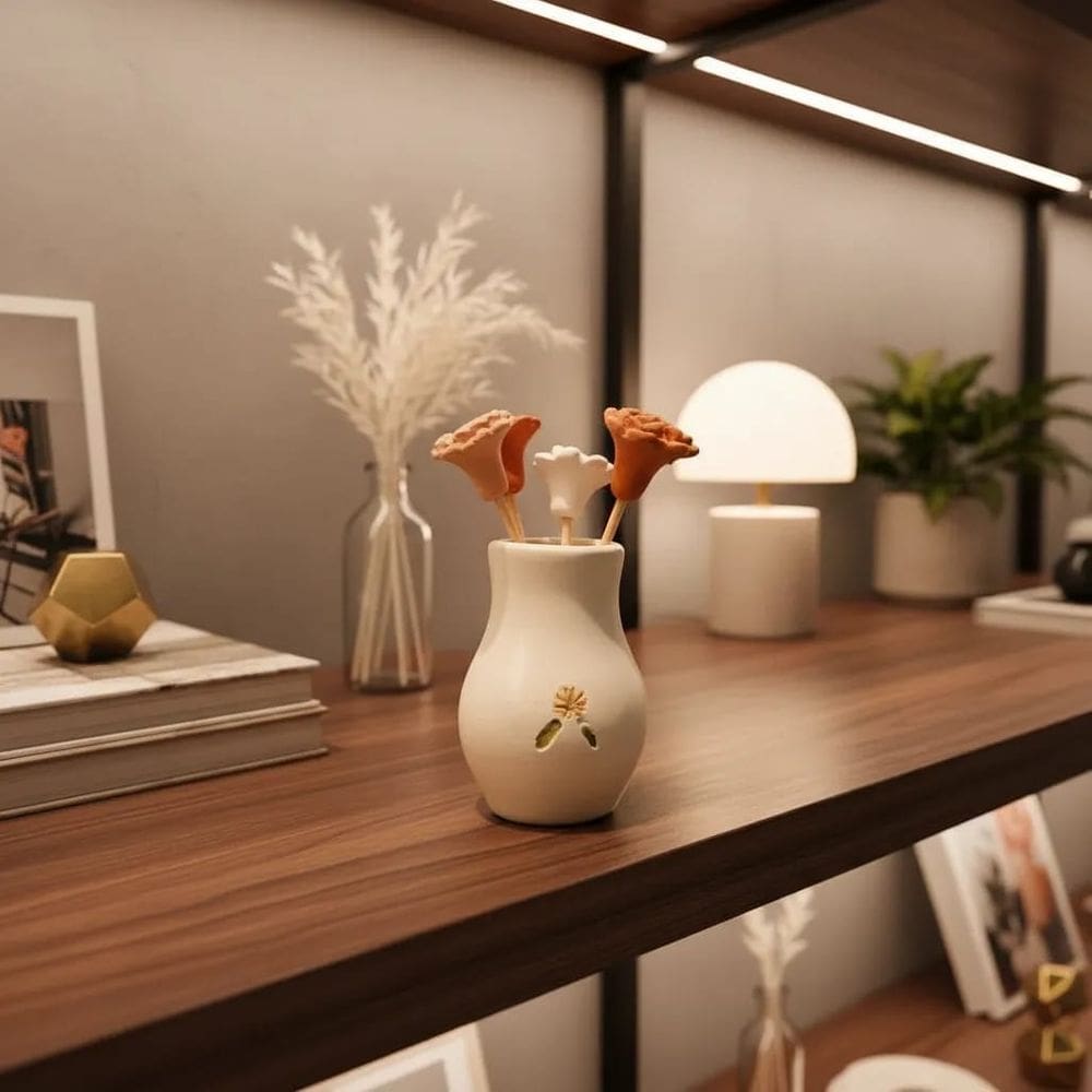 Vaso Pequeno Arranjo De Flores Artesanais Em Barro Cachepot