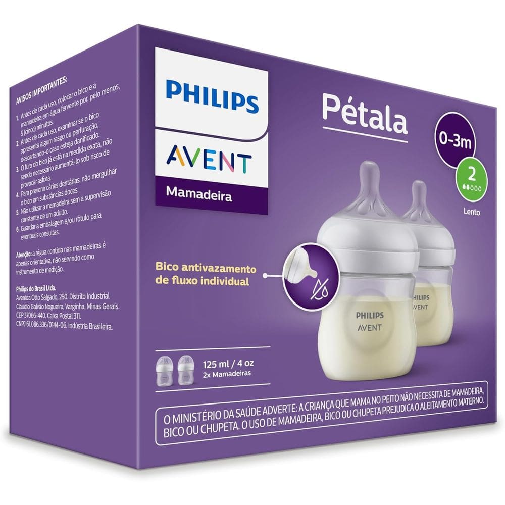 Kit 2 Mamadeiras Avent Philips Pétala 125/260/330ml Transparente