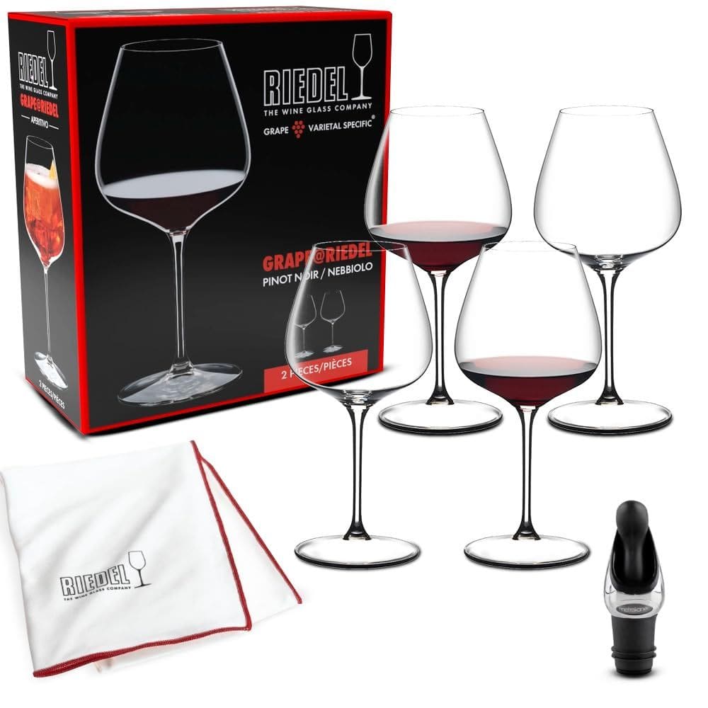 Copo de vinho Riedel Grape Pinot Noir para 4 pessoas com pano e despejador