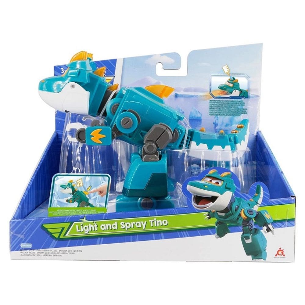 Super Wings Lendário Dinossauro Tino 35 Cm Articulado Com Luzes, Sons e Vapor Sai Da Boca - Sunny