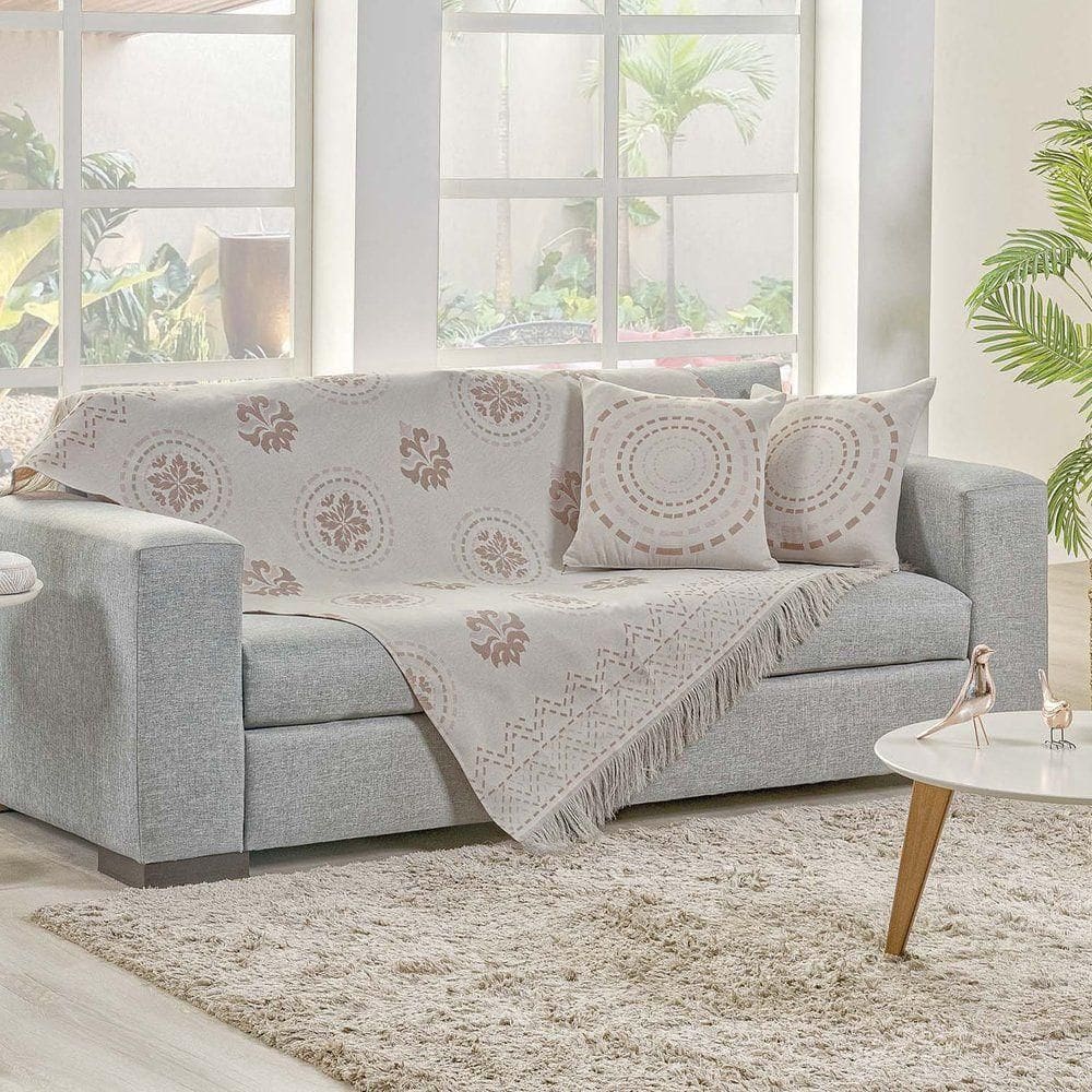 Xale Decorativo Turin Com Franja 1,60m X 1,40m Jacquard 1 Peça 58% Algodão 42% Poliéster - Mandala Rose