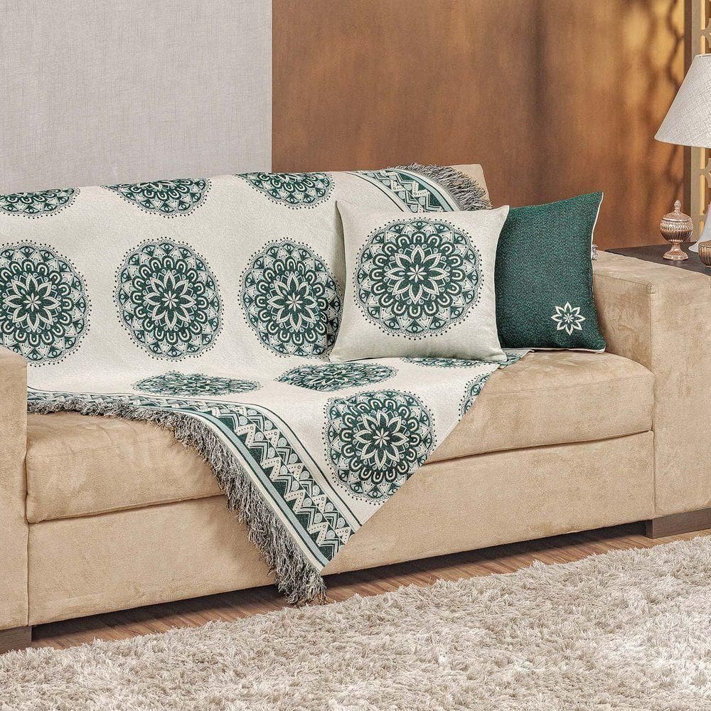 Xale Decorativo Turin Com Franja 1,60m X 1,40m Jacquard 1 Peça 58% Algodão 42% Poliéster - Mandala Verde Compose