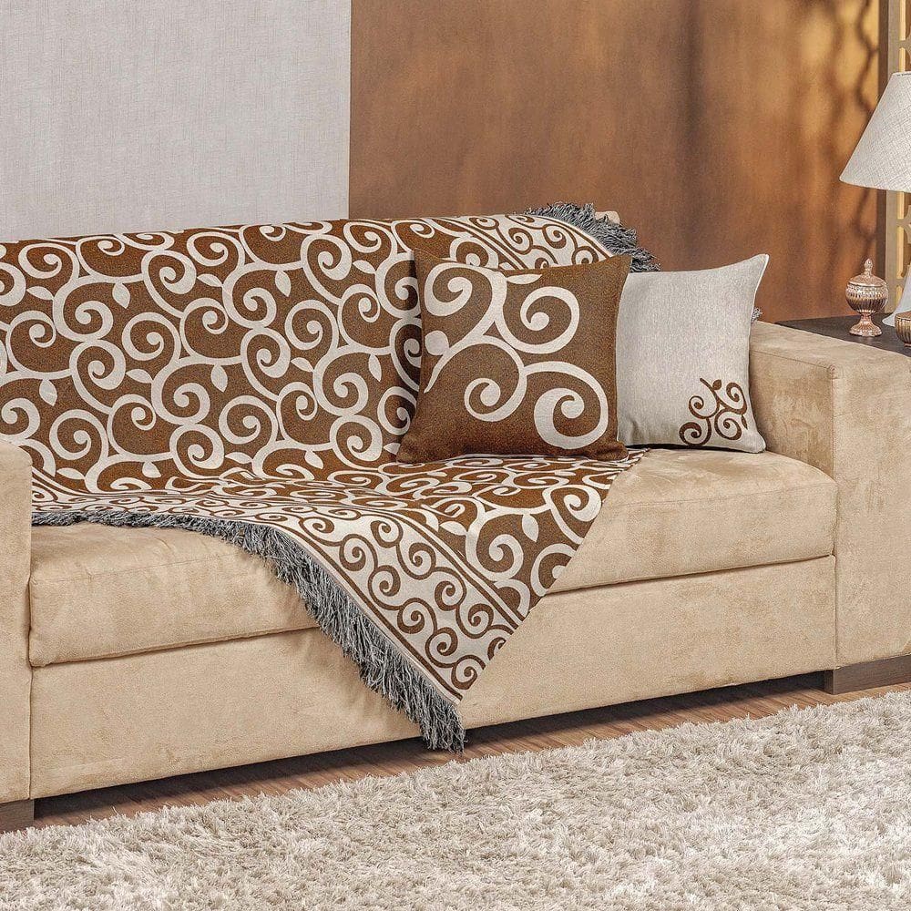 Xale Decorativo Turin Com Franja 1,60m X 1,40m Jacquard 1 Peça 58% Algodão 42% Poliéster - Arabesco Coral