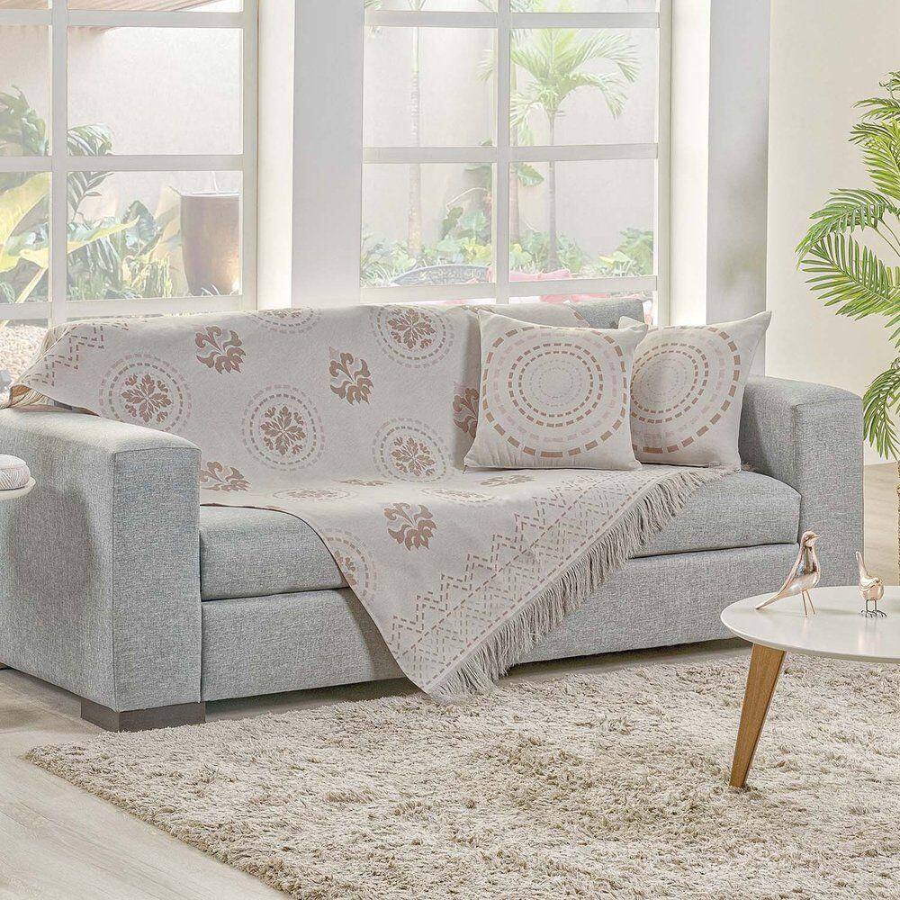 Xale Decorativo Turin Com Franja 1,60m X 1,40m Jacquard 1 Peça 58% Algodão 42% Poliéster - Mandala Rose