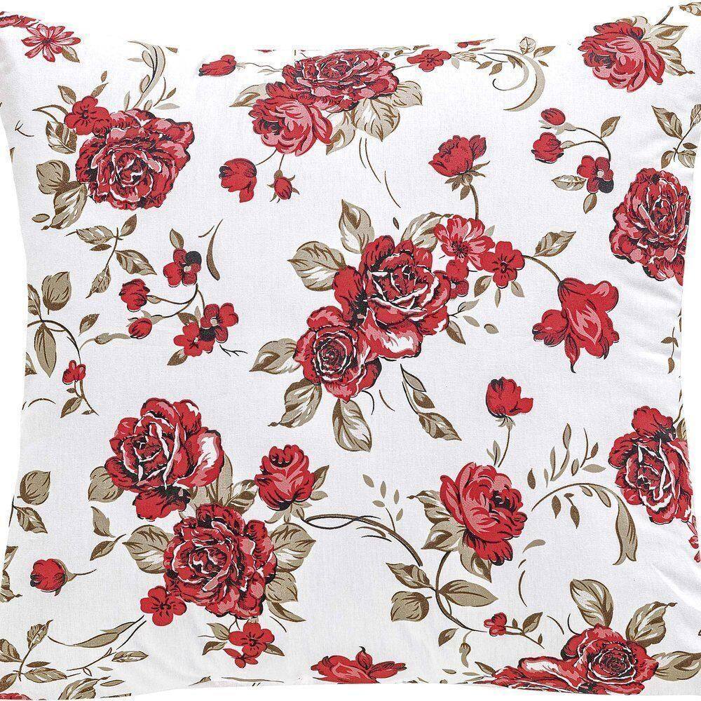 Capa De Almofada Craft 1 Peça Percal 200 Fios 100% Algodão - Estampa Rosas Vermelha