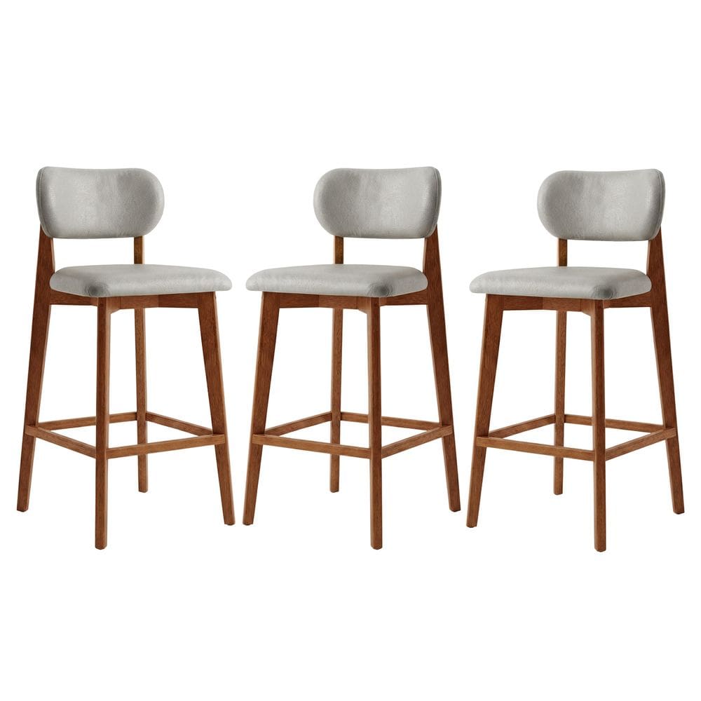 Kit 3 Banquetas em Madeira Laura Estofada Couríssimo Palha CCS