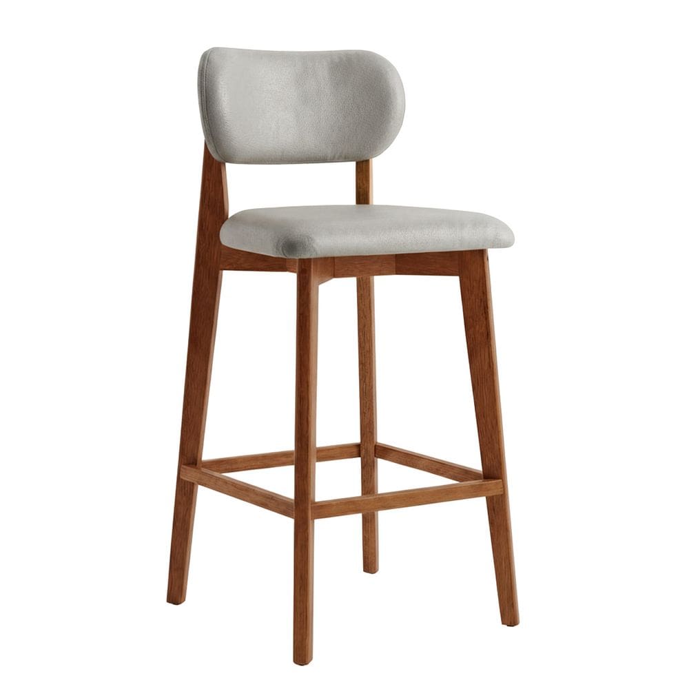 Banqueta em Madeira Laura Estofada Couríssimo Palha CCS