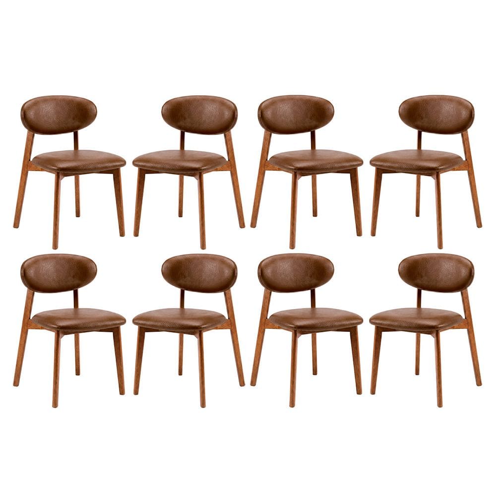 Kit 8 Cadeira de Jantar em Madeira Laura Estofada Couríssimo Marrom CCS