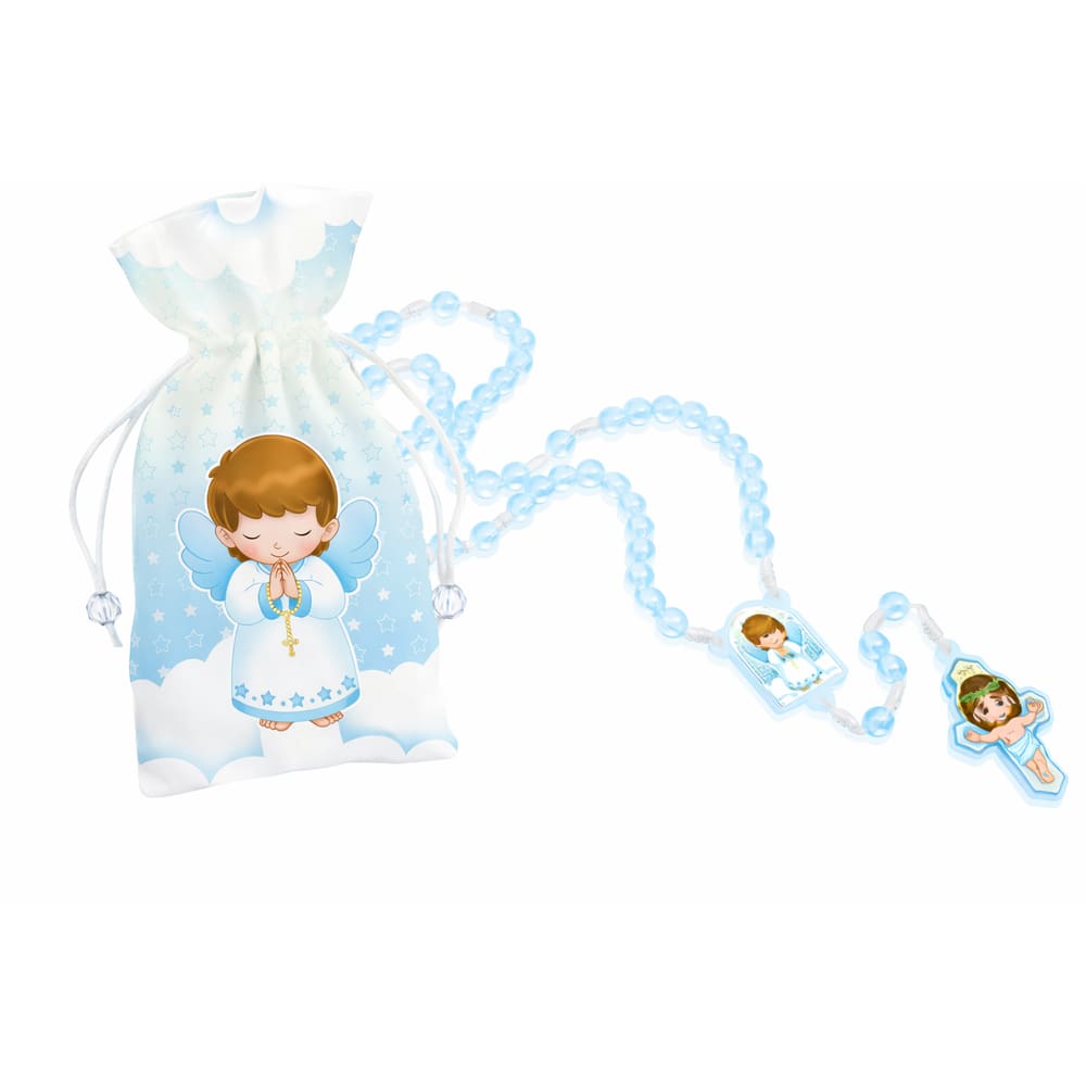 Terço Infantil Anjo da Guarda com Saquinho Azul
