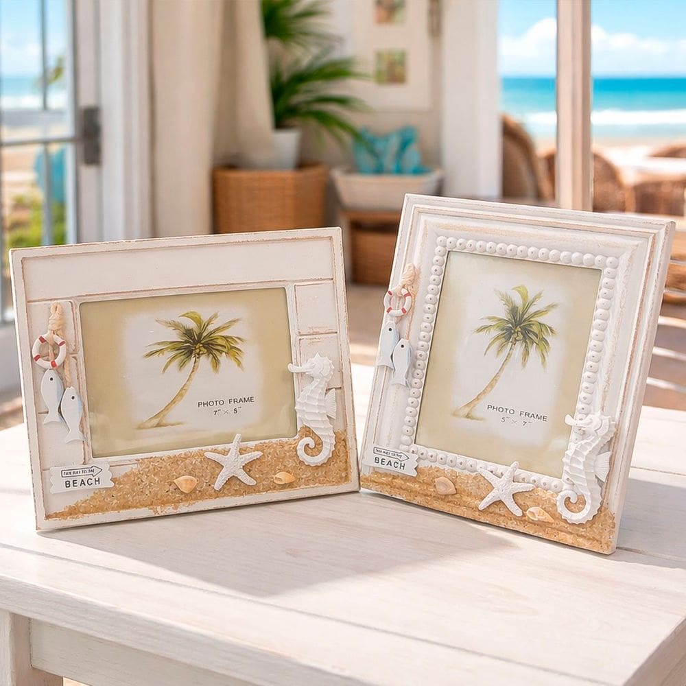 Porta Retrato Mesa Decoração Náutico Casa De Praia Kit 2pçs