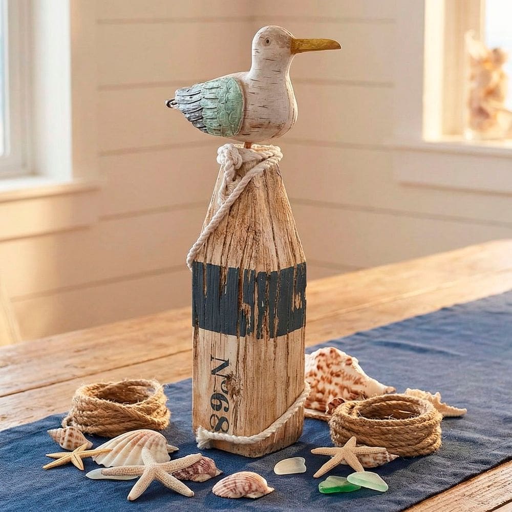 MP - Estatueta Gaivota Tronco Enfeite Na utic