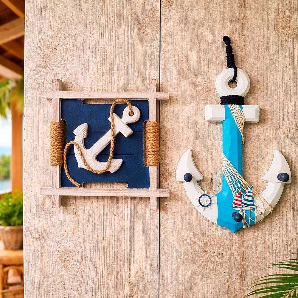 Quadro Âncora Decoração Parede Casa Praia Náutica Kit 2pçs
