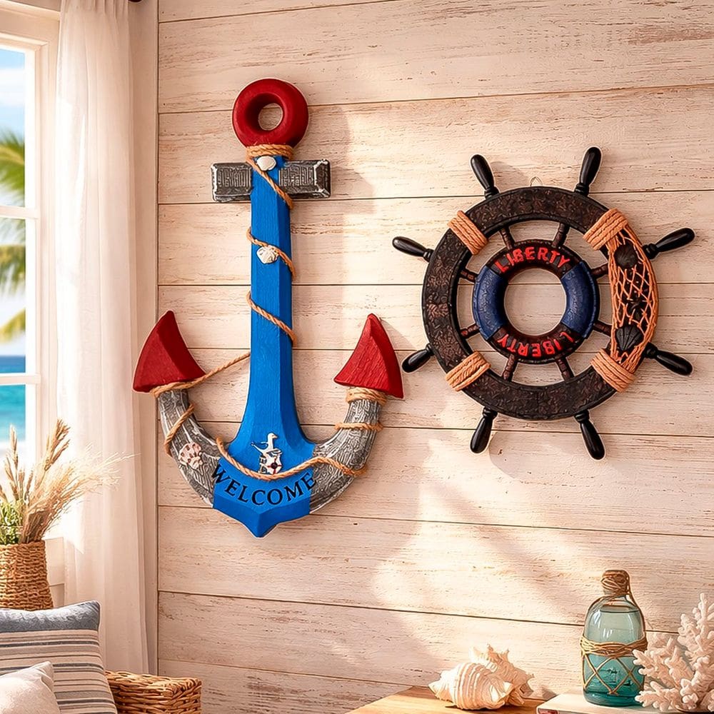 Timão Âncora Marítimo Náutico Decoração Casa Praia Kit 2pçs