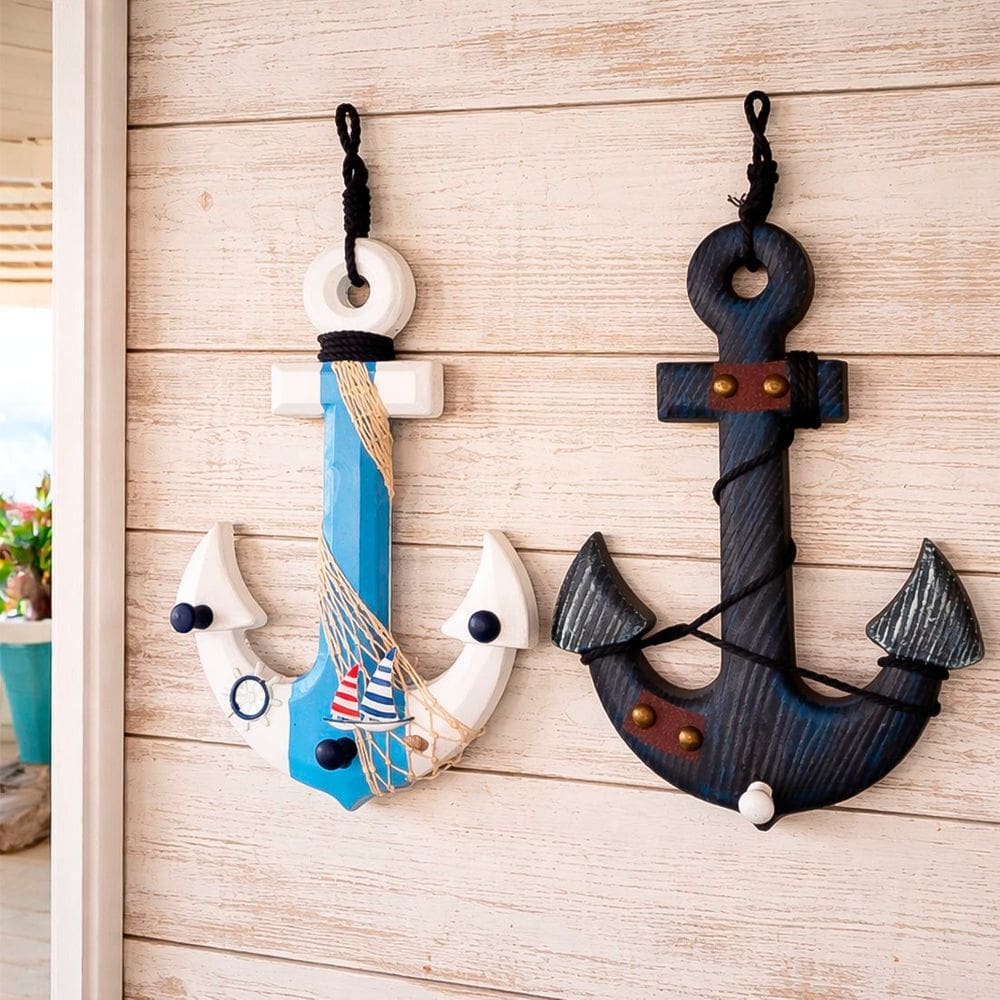 Âncora Decoração Parede Marítima Náutica Mar 35cm Kit 2pçs