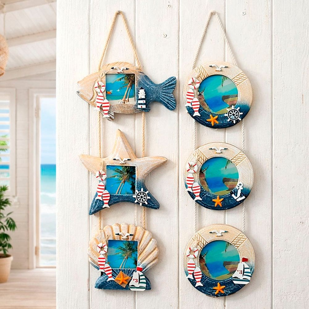 Porta Retrato ParedeNáutico  Casa Praia 4x4” 60cm Kit 2pçs
