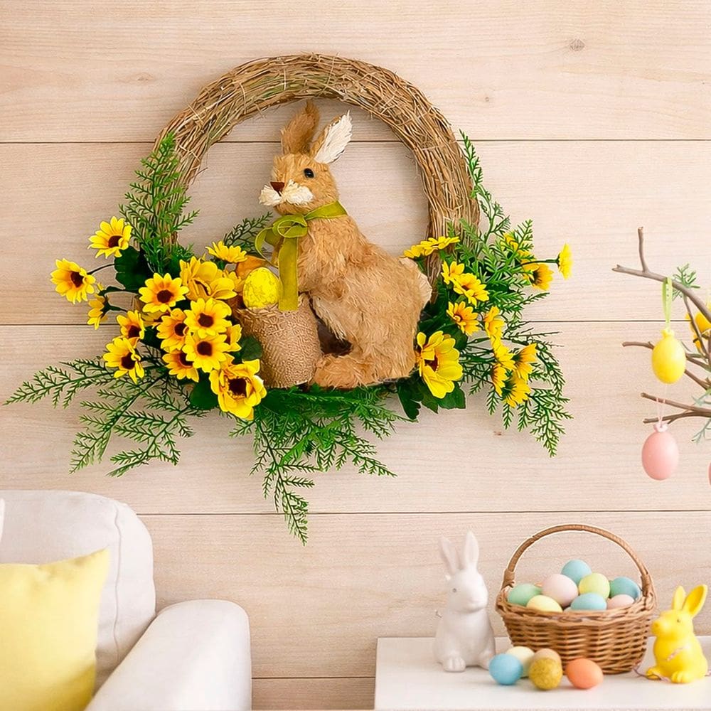 Guirlanda Enfeite Decoração Coelho Com Cestinho Páscoa 35cm