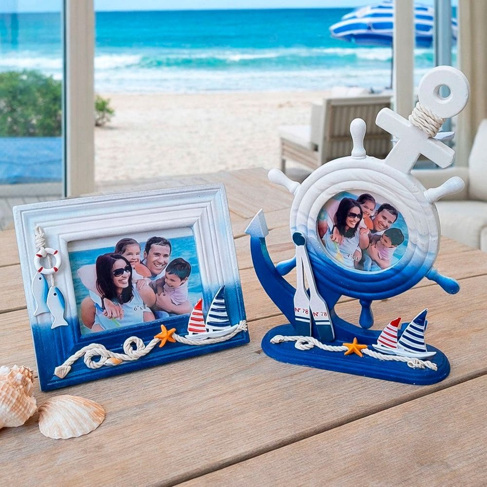 Porta Retrato Decoração Casa Praia Náutico Marítimo Kit 2pçs
