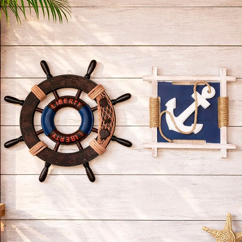 Quadro Timão Decoração Casa Praia Náutica Marítimo Kit 2pçs