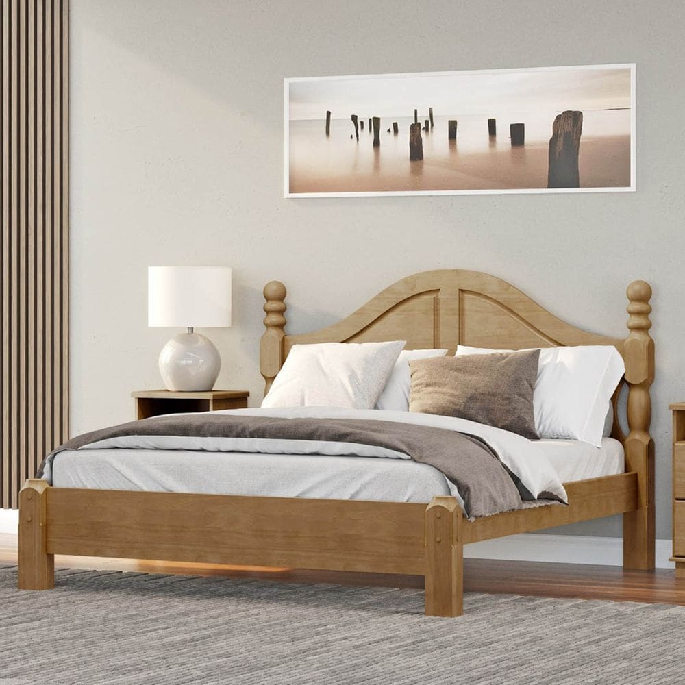 Cama de Casal Queen Clássica 218cm x 172,5cm Freijó Ouro Madeira Pinus - Finestra
