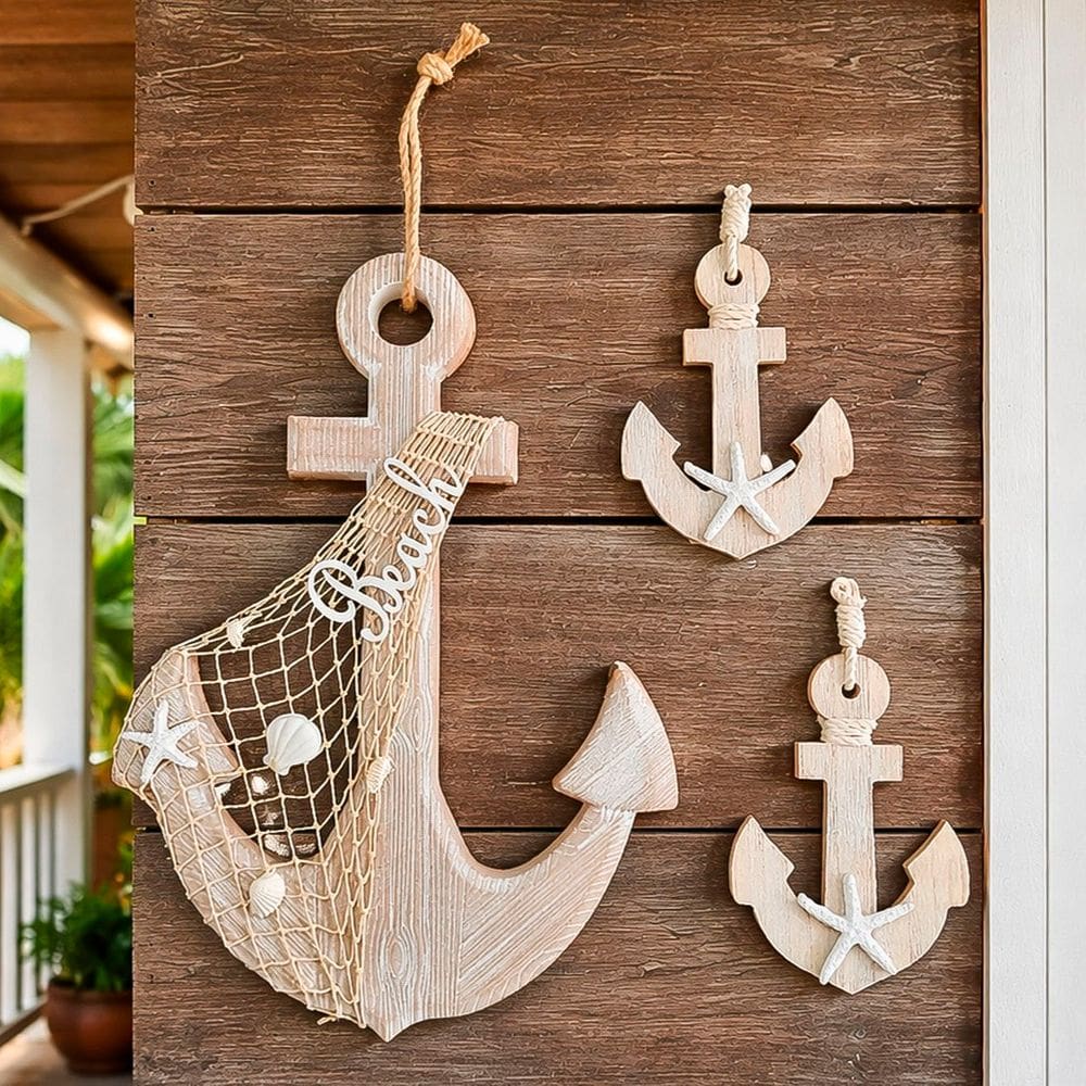 Trio Âncoras Parede Decoração Náutica Casa Praia Mar Oceano