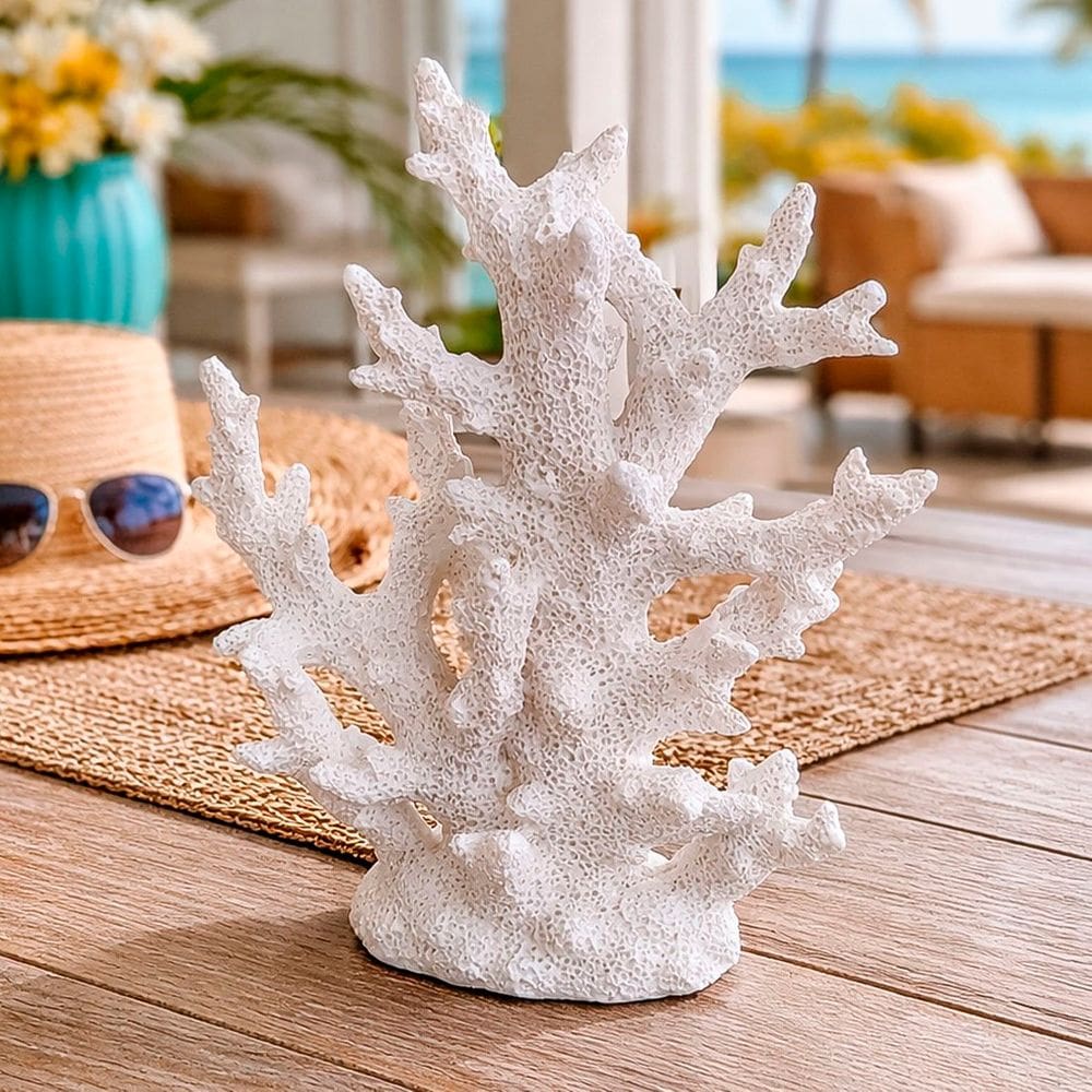 Coral Branco Decoração Enfeite Casa De Praia Mar Oceano 25cm