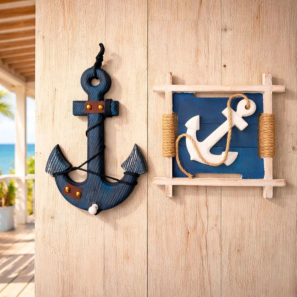 Quadro Âncora Parede Decoração Náutica Casa Praia Kit 2pçs