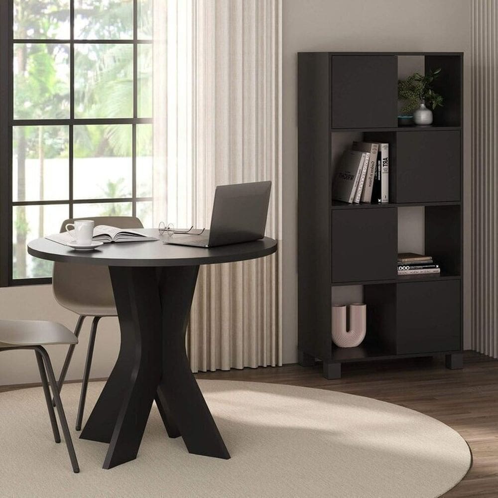 Conjunto Mesa Sun Armário 4 Portas com Abertura Lateral Wally Preto