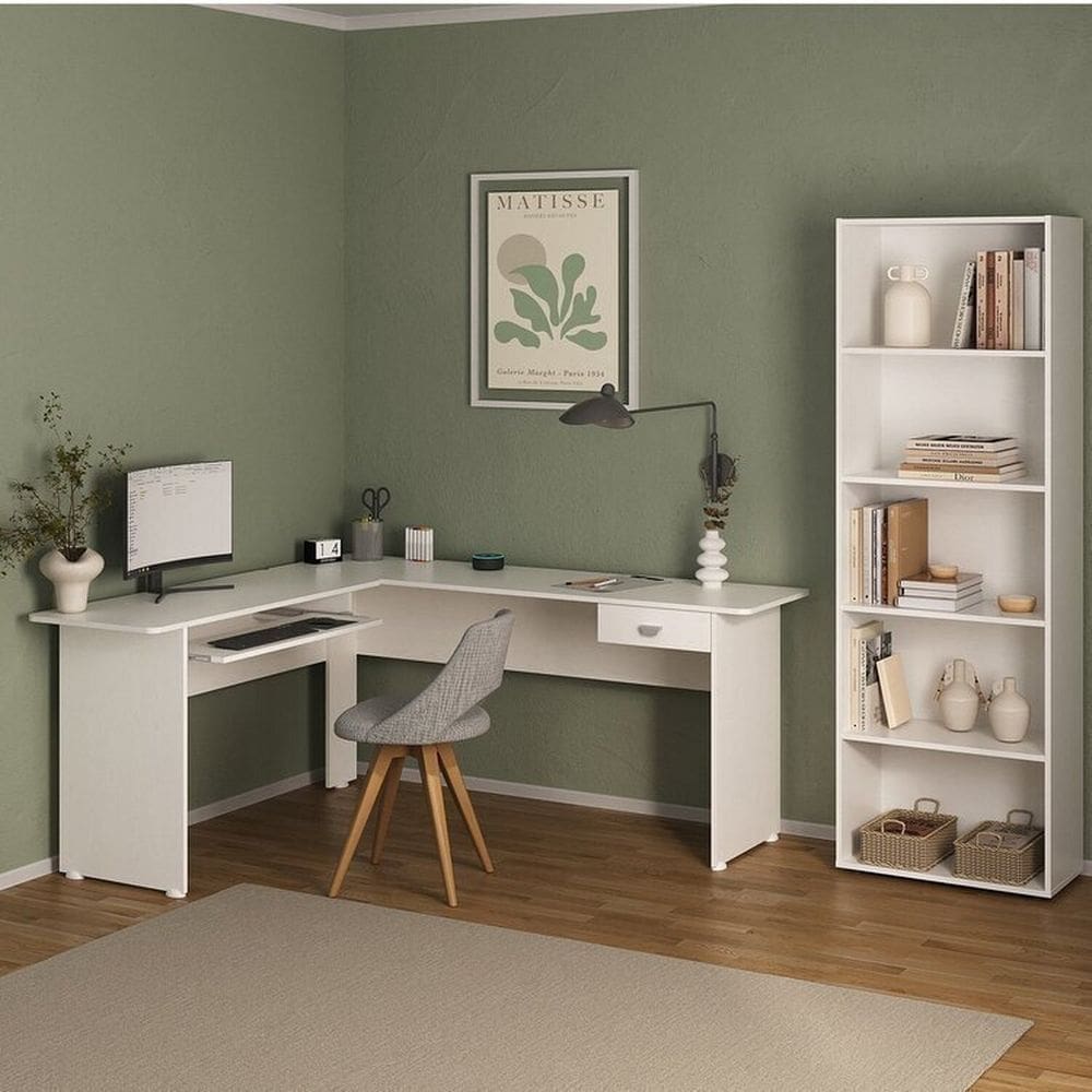 Conjunto Sala de Estar 1 Escrivaninha e 1 Estante com 5 Prateleiras Multy Branco