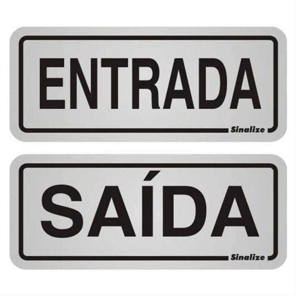 2 Placas De Alumínio Auto-adesiva 5x12cm Entrada / Saída - 900 Bd - Sinalize Placa Alum. 5x12 - Enttrada / Saida Sina 900bd