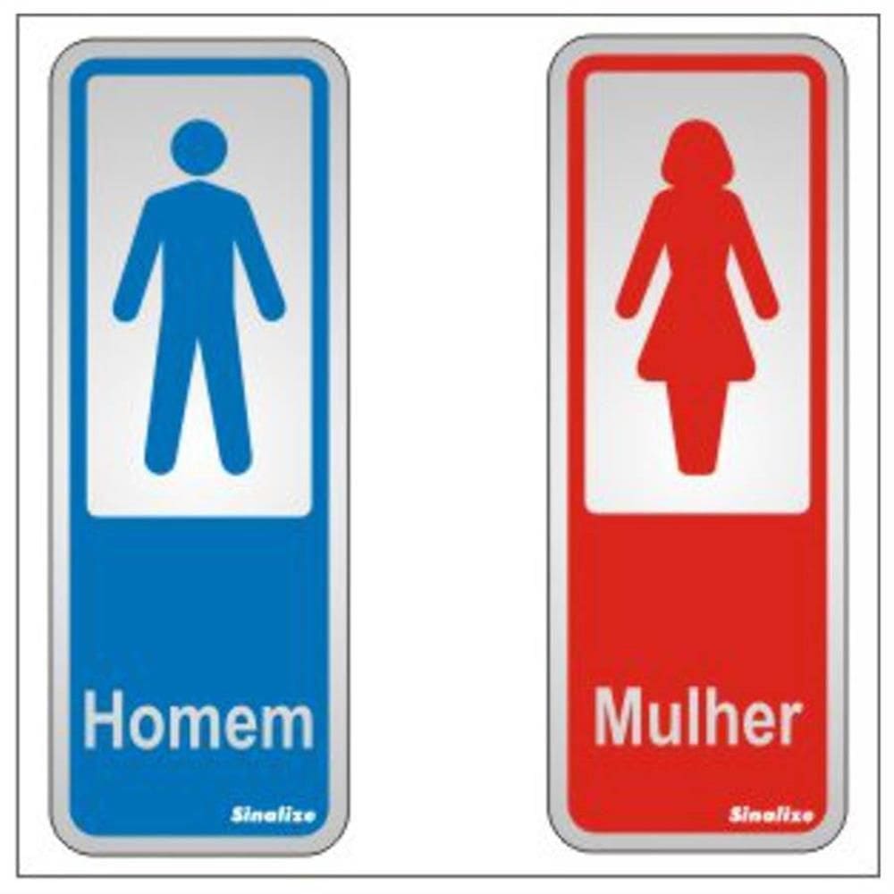 2 Placas de Alumínio Autoadesiva 15x6cm Sanitário Homem - Mulher 120 An Sinalize Placa Auto Ades