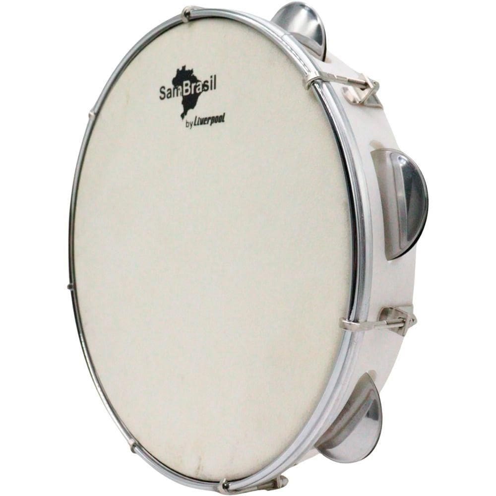 Pandeiro 10 Premium Pele Branca Sambrasil Liverpool Branco