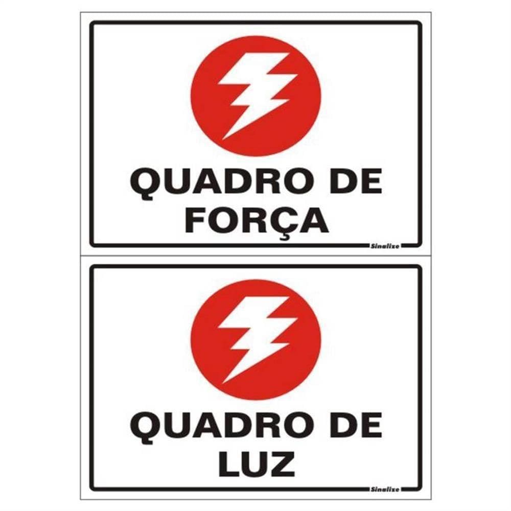 2 Placas de Poliestireno Autoadesiva 20x10 Quadro de Força - Quadro de Luz 250 Ax Sinalize Plac