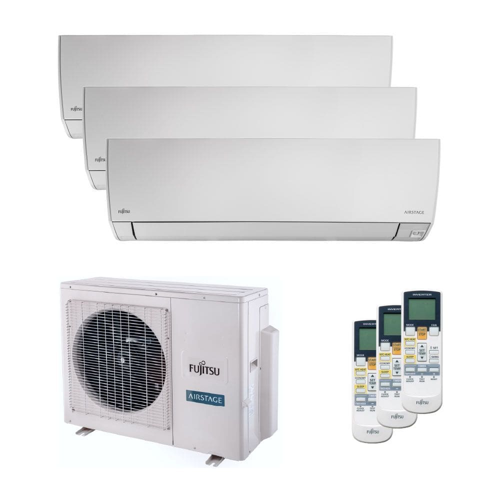Ar Condicionado Tri Split Fujitsu Airstage Premium Inverter 24.000 Btus (2x Hi Wall 9.000 Btus + Hi Wall 18.000 Btus) Quente e Frio 220v