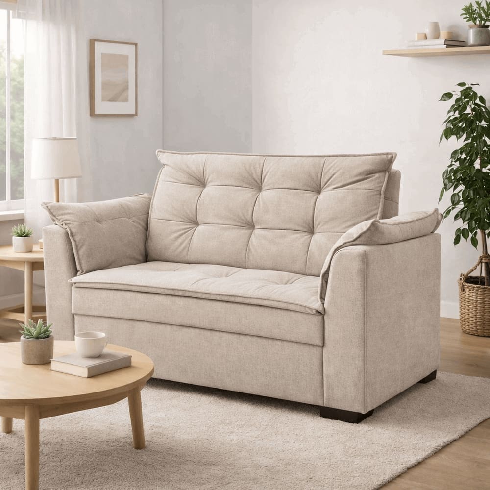 Sofá Namoradeira 3 Lugares Moderno Sala Recepção Confortável Luxo Linho