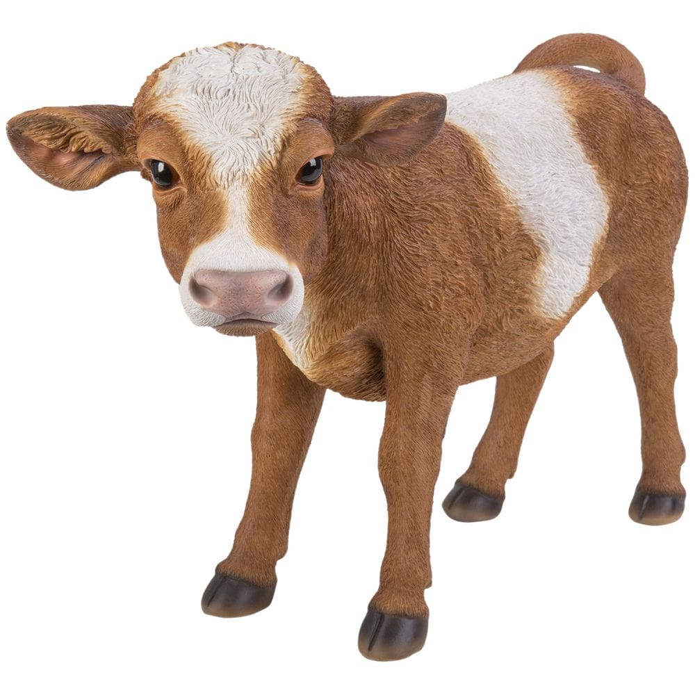 Estatueta de vaca Hi-Line Gift Ltd, marrom, branca, poli-resina