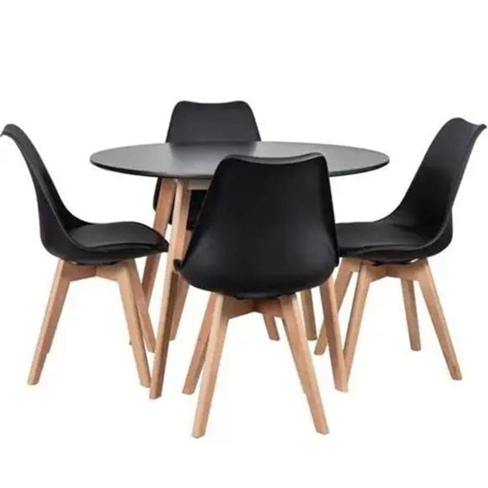 Conjunto Mesa de Jantar Moderna Leda 90 cm Preta + 4 cadeiras Leda Pretas