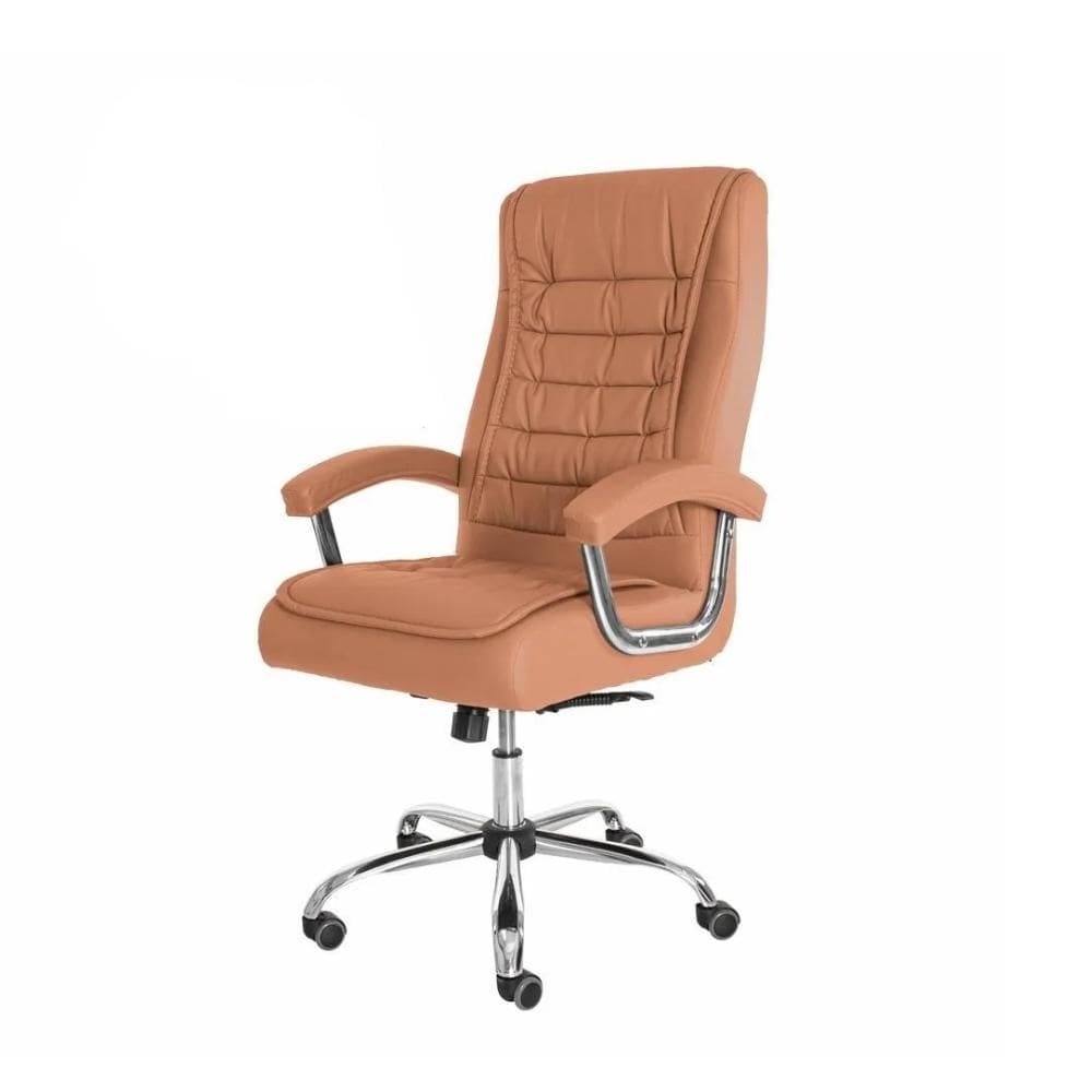 Cadeira de Escritório Presidente Fox Base Cromada com Rodinha Molas Ensacadas Caramelo C351