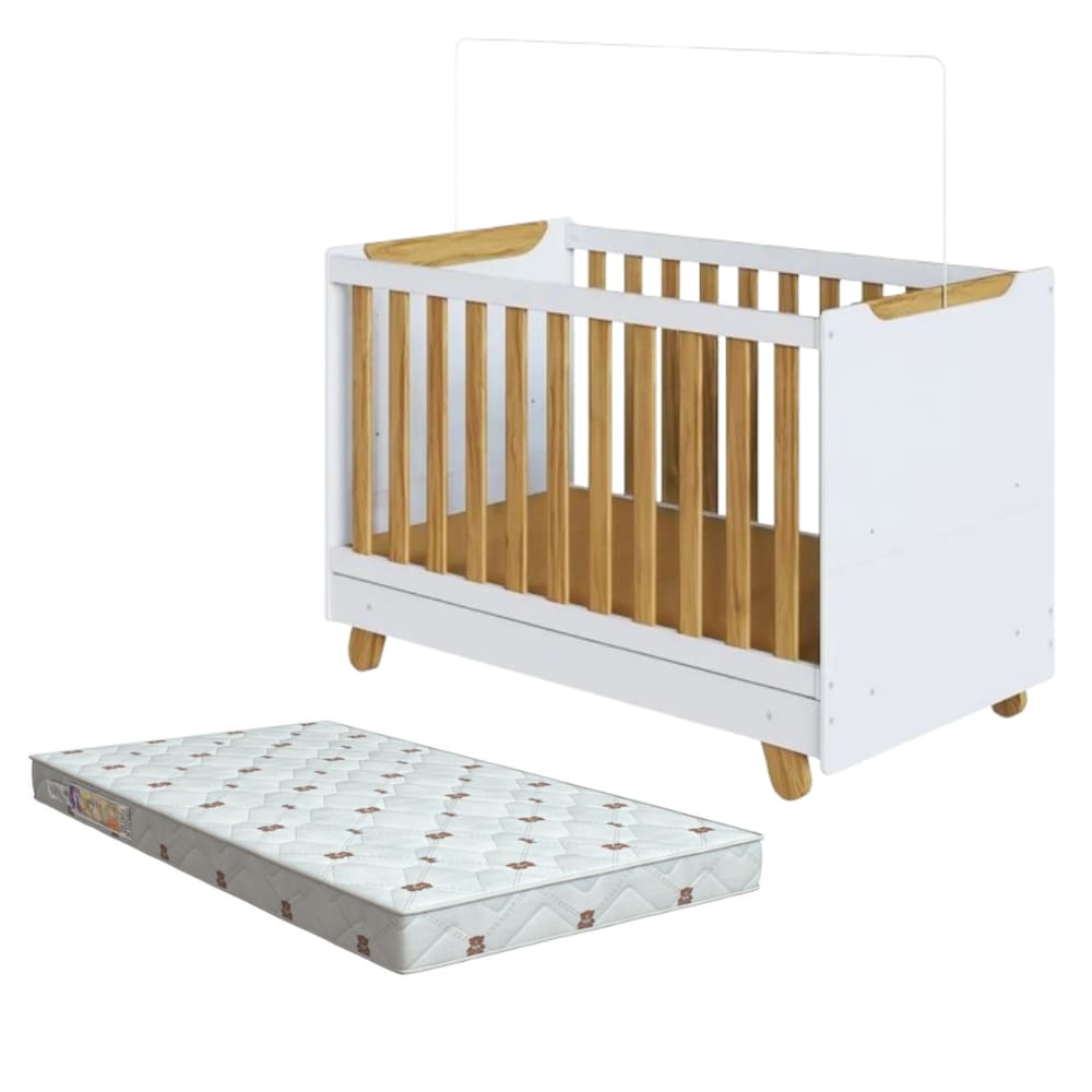 Kit Berço Pingo Branco/Amêndoa + Colchão Orthoflex Infantil
