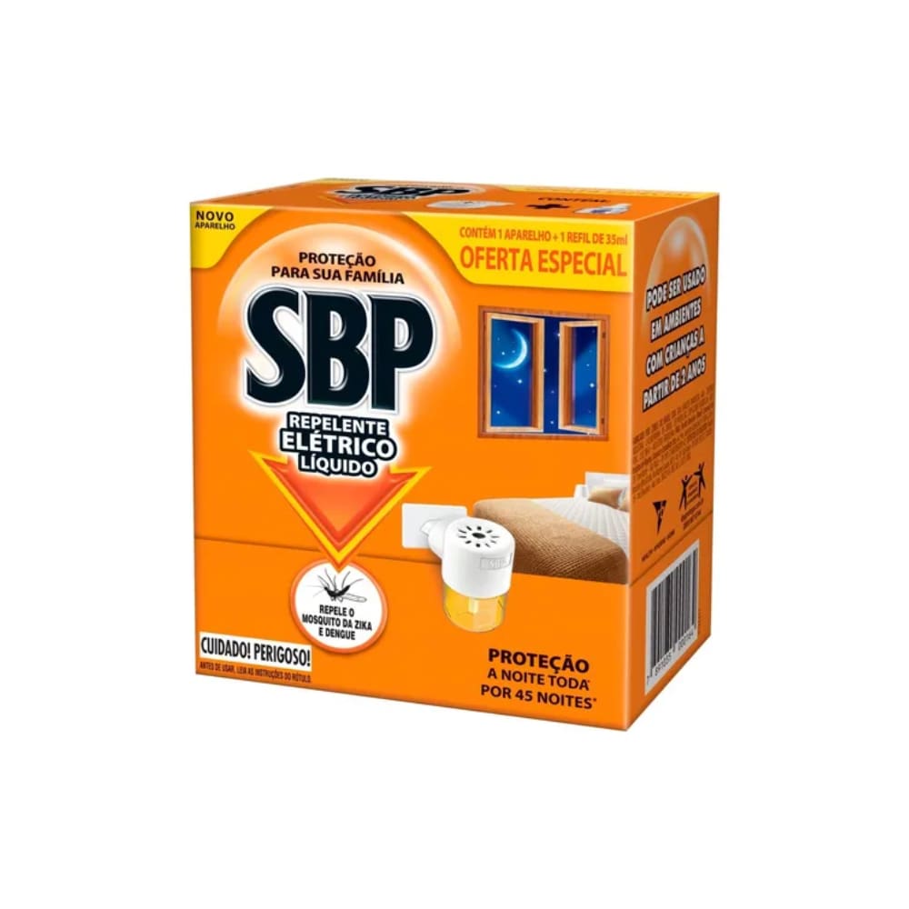 Repelente Elétrico Líquido SBP Aparelho + Refil 32,9ml - Proteção 45 Noites