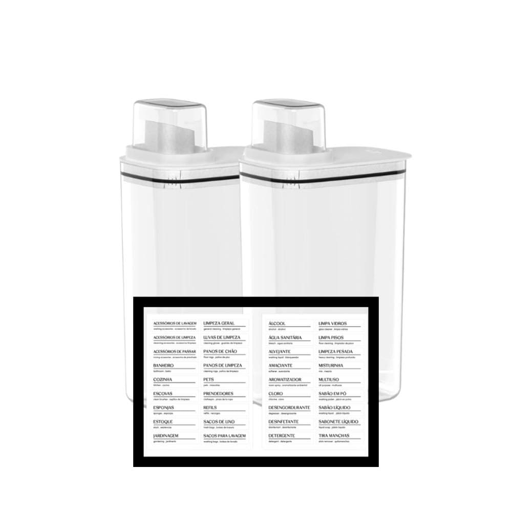 Kit 2 dispenser Sabão em pó e amaciantes + 1 cartelade etiquetas lavanderia