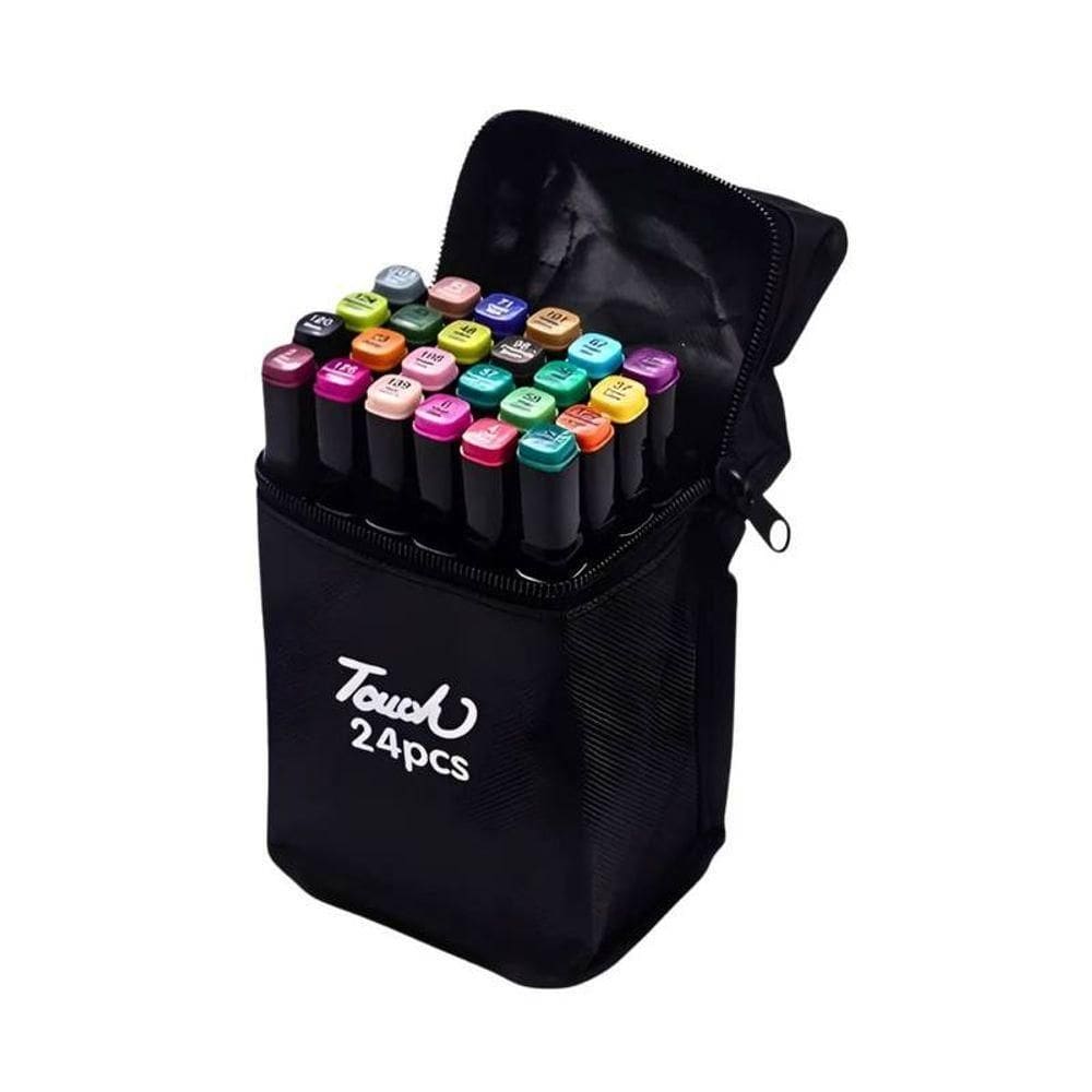 Kit Canetas Marcador Permanente Ponta Dupla 24 Cores + Bolsa