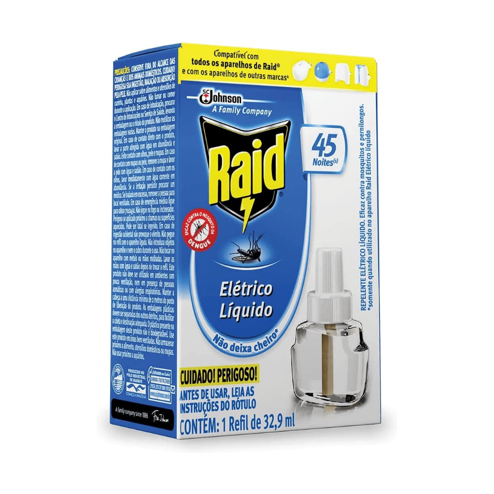Refil Repelente Elétrico Líquido Raid 45 Noites 32,9ml