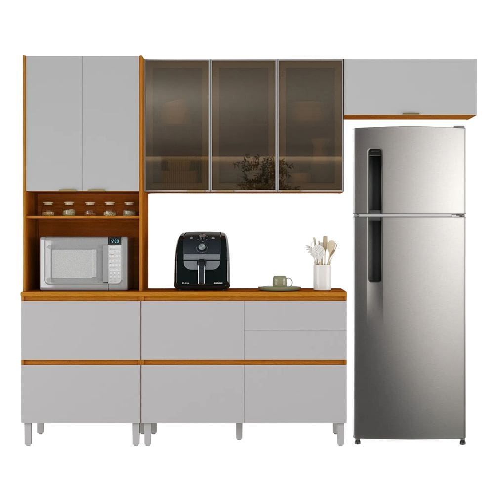 Armário De Cozinha Completa 8 Portas 5 Gavetas Lais Madeirado/Fendi