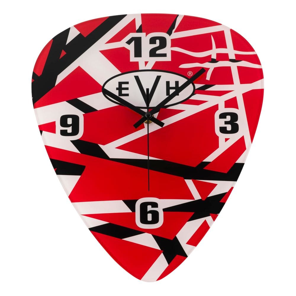 Relógio de Parede EVH Formato Palheta Vermelho Branco Preto 28x23 cm